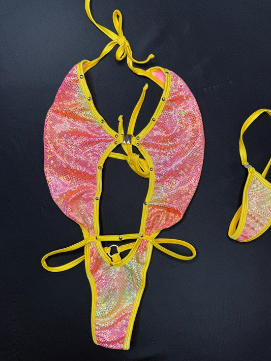 Tie Dye Shatter Glass Hologram One-Piece Lingerie Outfit