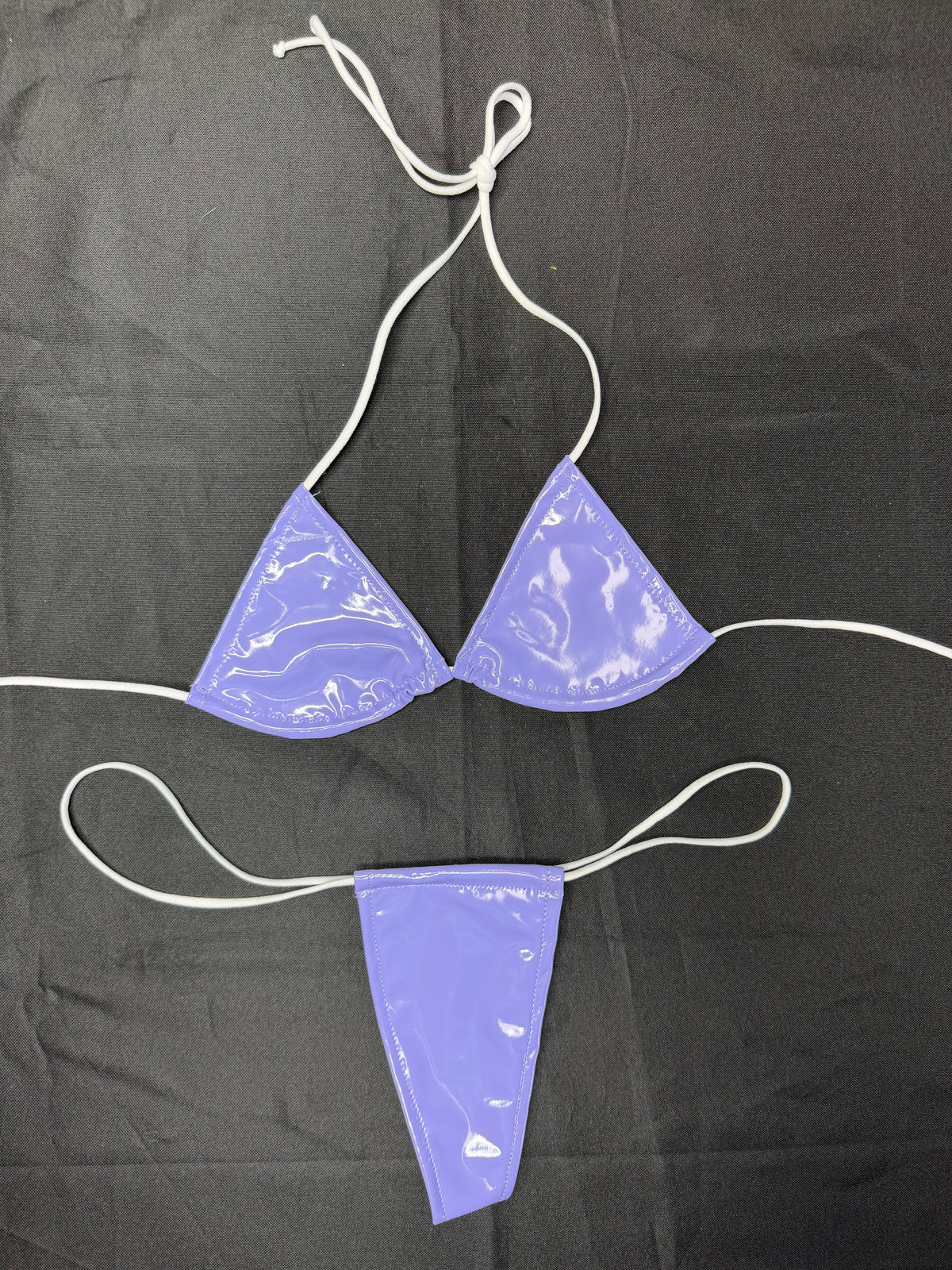 Lavender Vinyl Micro Bikini Lingerie Outfit