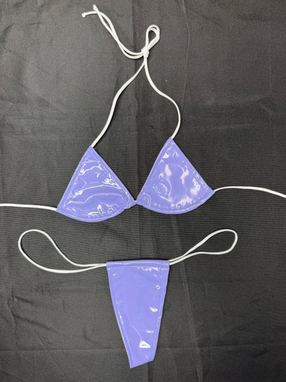 Lavender Vinyl Micro Bikini Lingerie Outfit