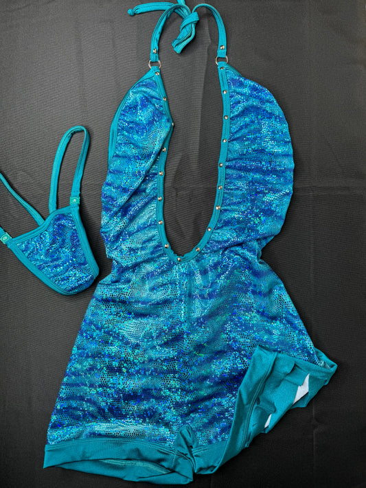 Metallic Aqua/Teal One-Piece Stripper Outfit