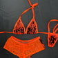 Orange Flame Mesh Bikini Top/Shorts Two-Piece Lingerie Outfit