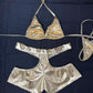 Gold Foil Spandex Two-Piece Bikini Top/Shorts Lingerie Outfit
