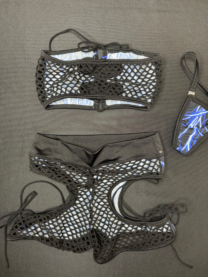 Black/Blue Lightning Tube Top/Shorts Lingerie Outfit