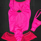 Hot Pink Spandex/Fishnet One-Piece Romper Lingerie Outfit