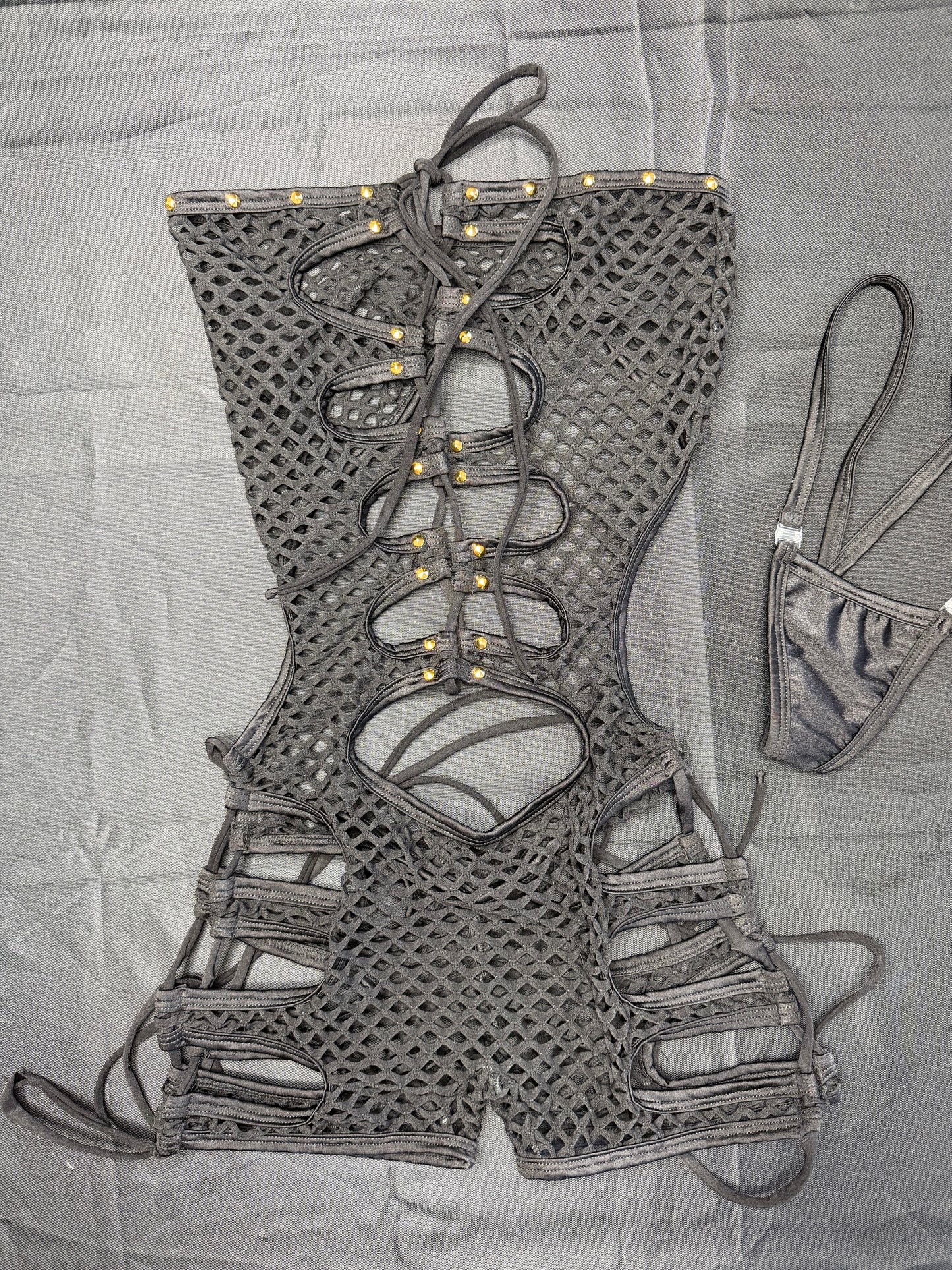 Black Fishnet Spandex One-Piece Lingerie Outfit