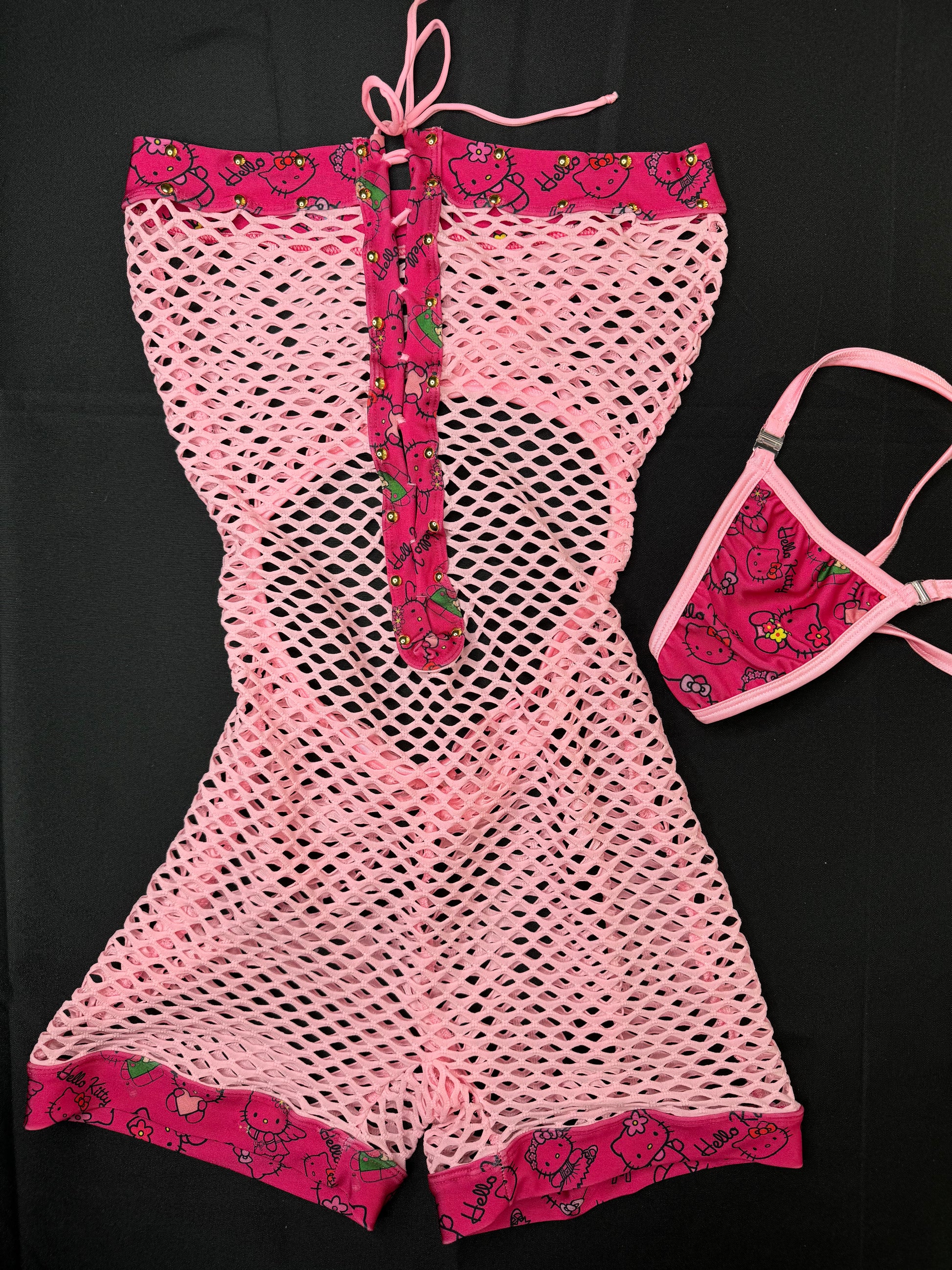 Hot Pink/Baby Pink Kitty Fishnet One-Piece Exotic Dancer Outfit ...