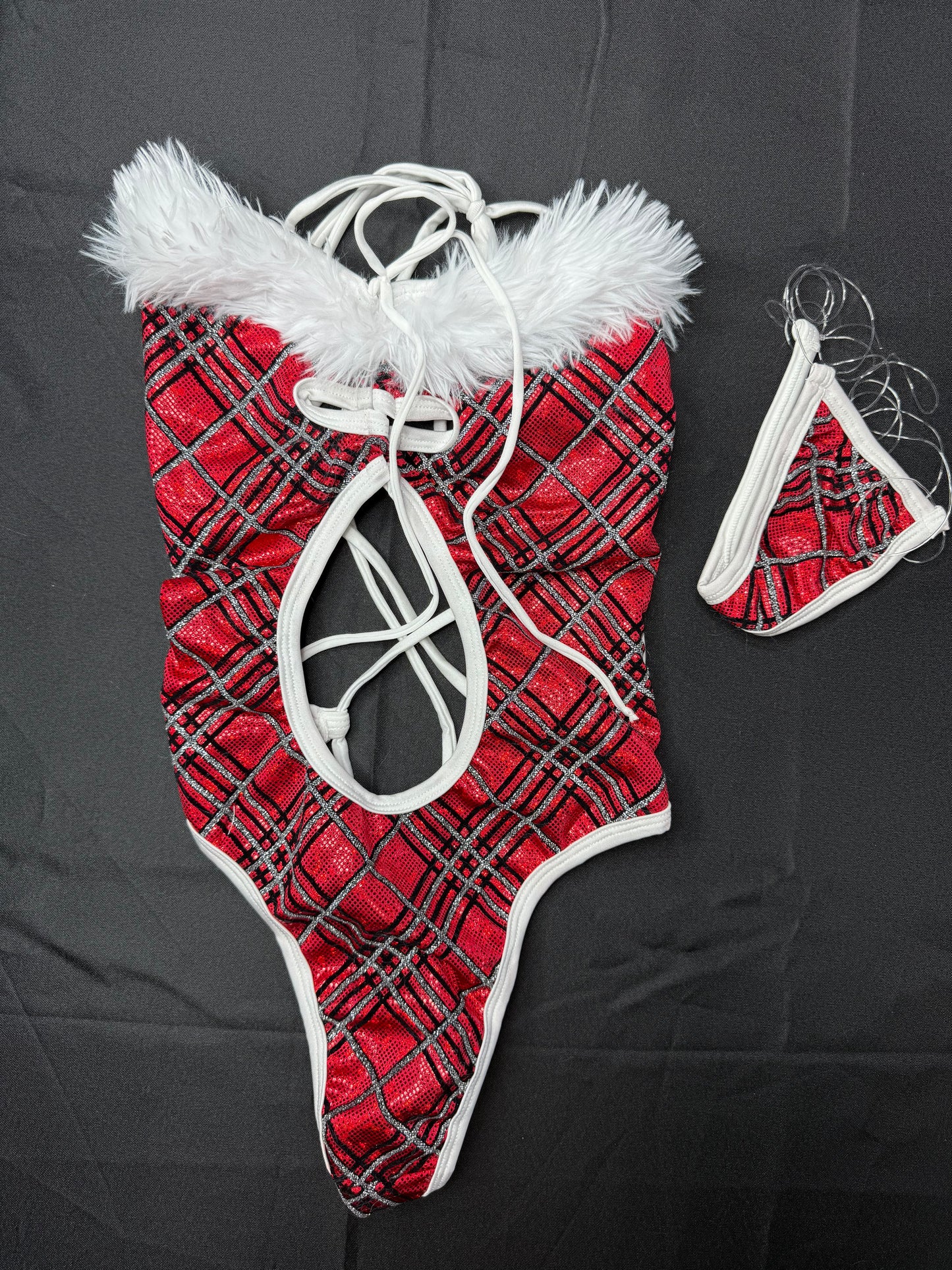 Red/White Fur One-Piece With Hat Christmas Lingerie Outfit