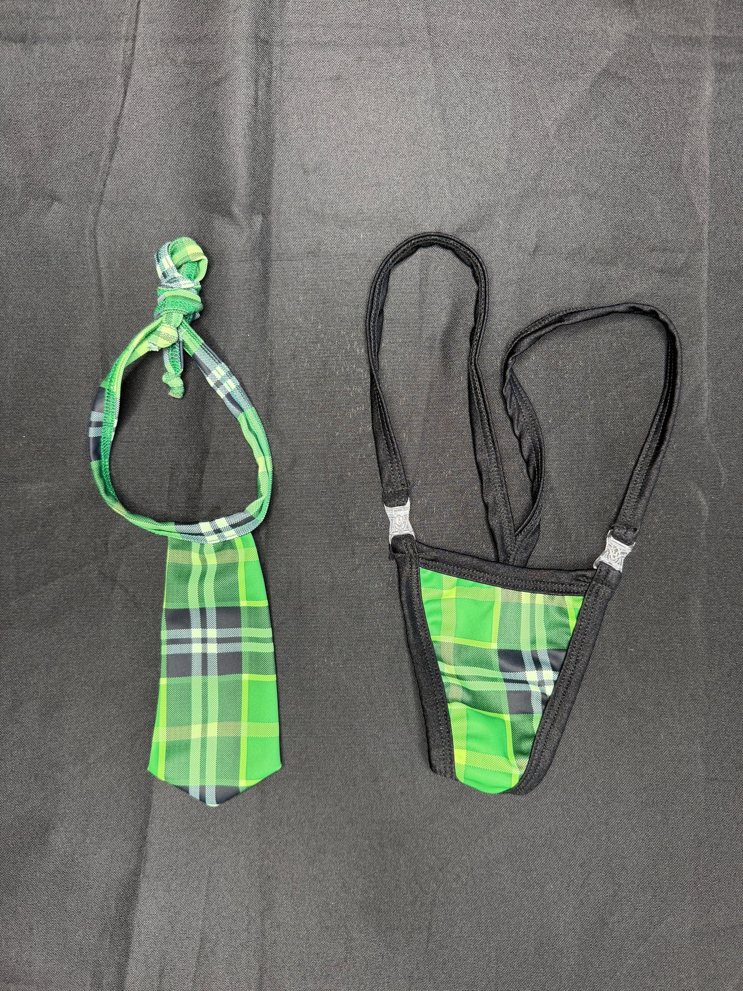 Green/Black Plaid Bikini Top/Shorts School Girl Outfit