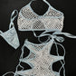 White Fishnet/Baby Blue Sports Bra/Shorts Two-Piece Lingerie Outfit
