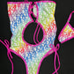 Rainbow/Hot Pink Spandex One-Piece Lingerie Outfit