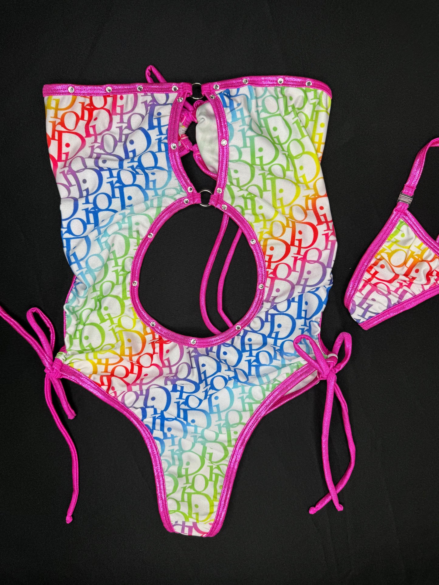 Rainbow/Hot Pink Spandex One-Piece Lingerie Outfit