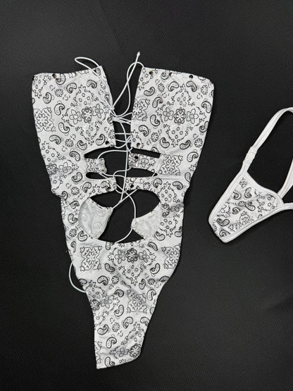 White Bandana Spandex One-Piece Lingerie Outfit