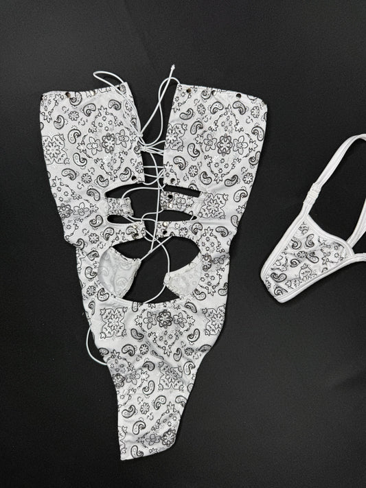 White Bandana Spandex One-Piece Lingerie Outfit
