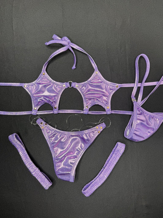 Two-Piece Lavender Stretch Fabric Star Top Outfit Dancewear