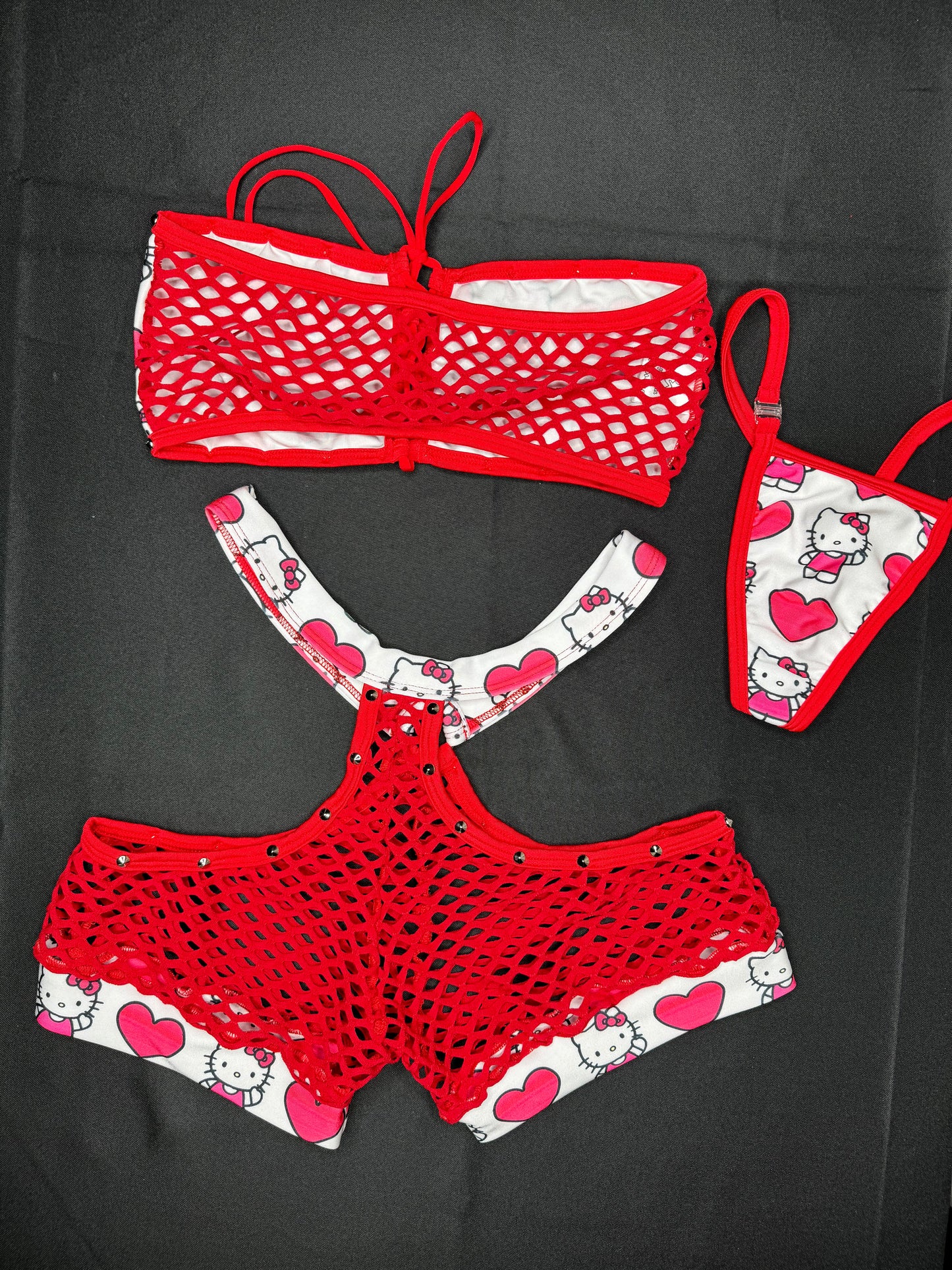 Red/White Heart Kitty Two-Piece Lingerie Outfit