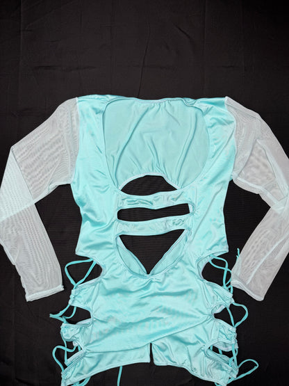 Baby Blue Spandex Romper Lingerie Outfit