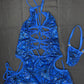 Royal Blue Spandex Spider Web One-Piece Romper Lingerie Outfit