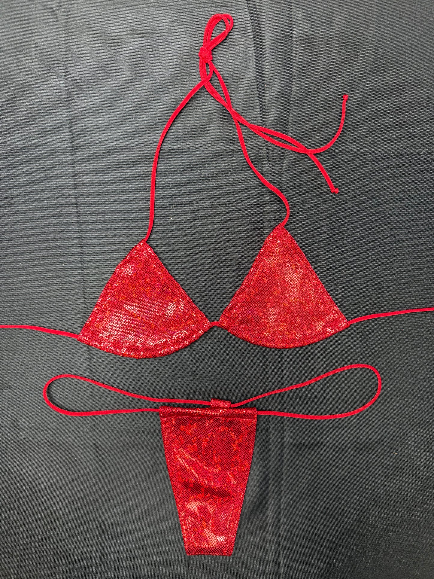 Metallic Red Spandex Micro Bikini Lingerie Outfit