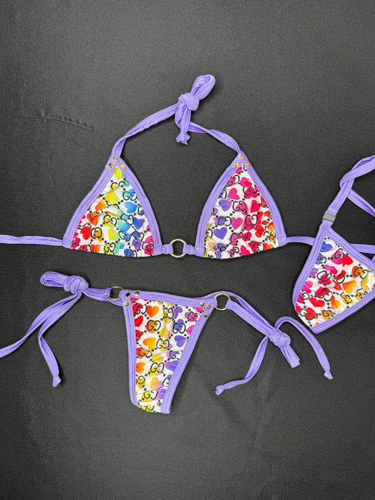 Lavender Designer Two-Piece Side-Tie Bikini Lingerie Outfit