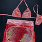 Metallic Pink/Orange/Ombre Fishnet Two-Piece Chaps Lingerie Outfit