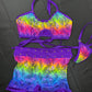 Rainbow Animal Print Sports Bra/Ripped Back Shorts Two-Piece Lingerie Outfit