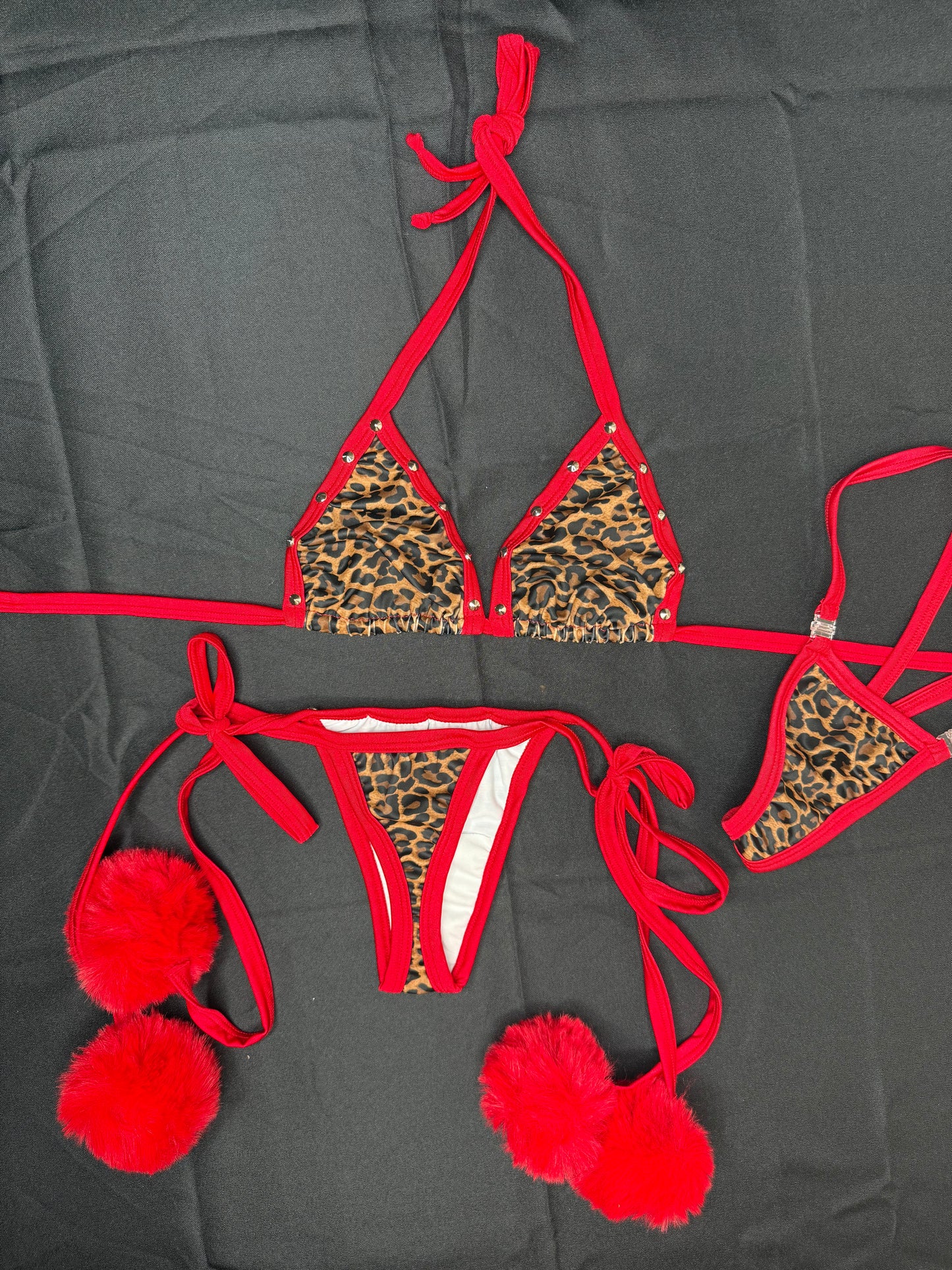 Animal Print/Red Spandex Two-Piece Bikini Lingerie Outfit