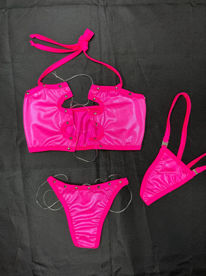 Matrix Hot Pink/Pink Spandex Sports Bra/Thong Two-Piece Lingerie Outfit