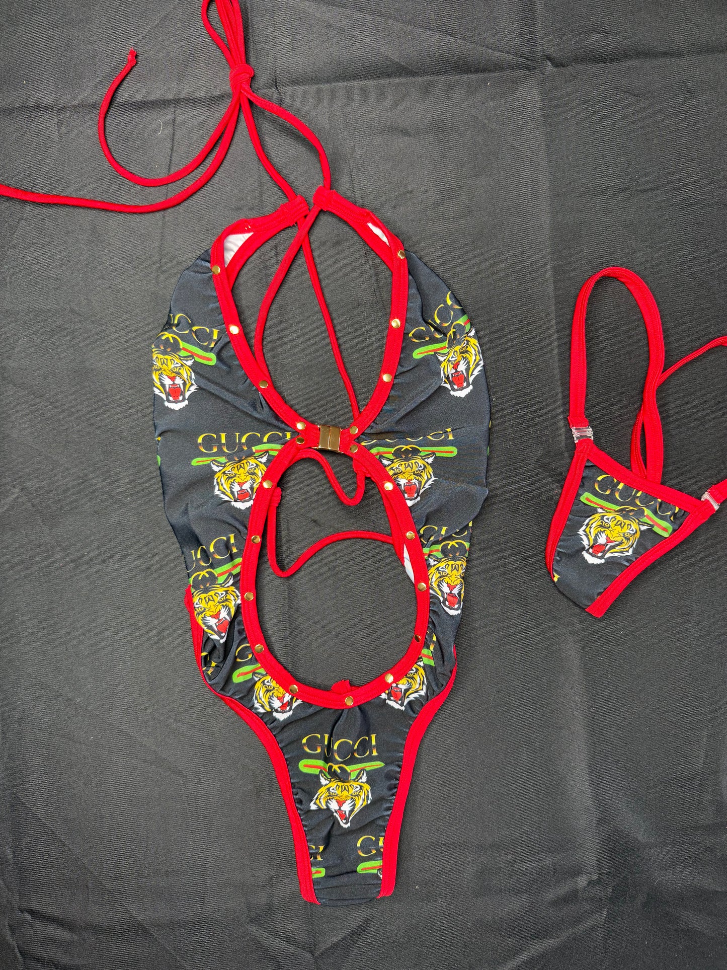 Designer/Red Spandex One-Piece Lingerie Outfit