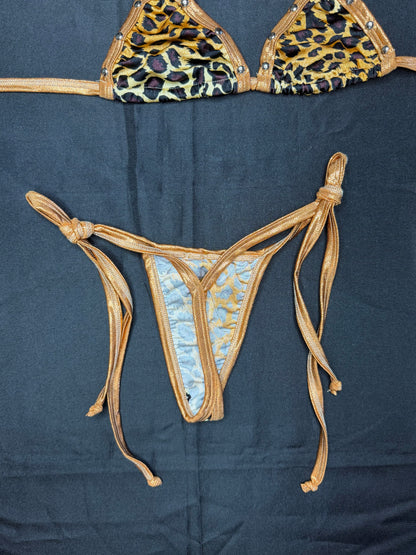 Cheetah Animal Print/Copper Spandex Bikini Lingerie Outfit