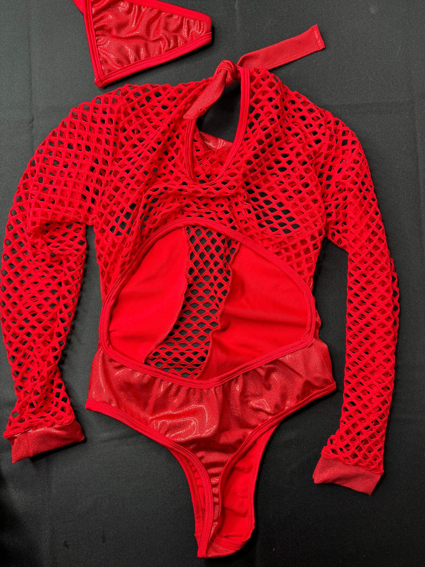 Red Fishnet/Spandex One-Piece Exotic Dancer Outfit