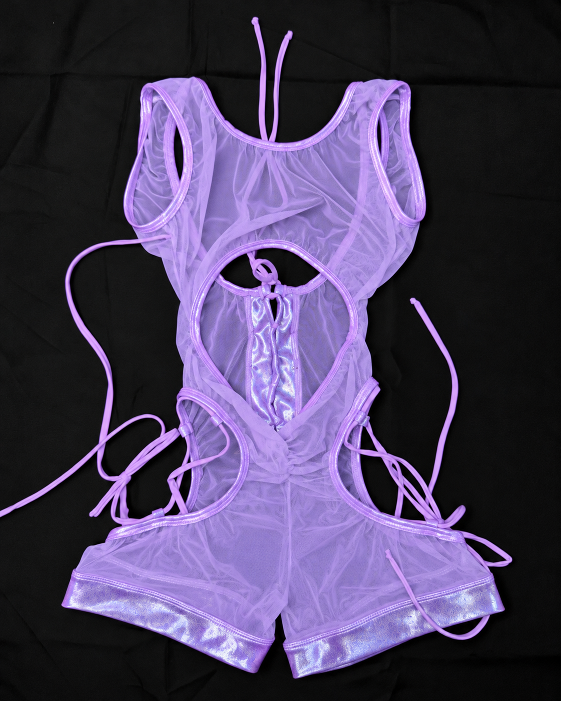 Lilac/Lavender Mesh/Spandex Romper Lingerie Outfit