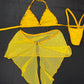 Yellow Mesh Bikini Top/Skirt Two-Piece Lingerie Outfit