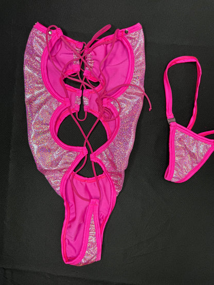 Hot Pink Micro Dot Spandex One-Piece Lingerie Outfit
