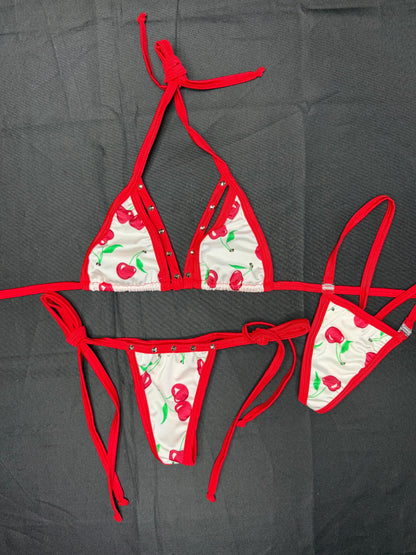 Red/Cherry White Spandex Bikini Lingerie Outfit