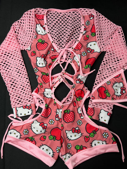 Baby Pink/Pink Kitty Bartender Romper Lingerie Outfit