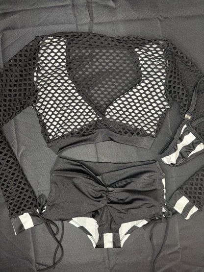 Referee Black/White Spandex Long Sleeve/Shorts Two-Piece Lingerie Outfit