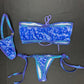 Designer Velvet Purple/Metallic Purple Tube Top/Side Tie Bikini Two-Piece Lingerie Outfit
