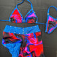 Red/Black & Blue Wave Two-Piece Ripped Shorts Two-Piece Exotic Dancer Outfit