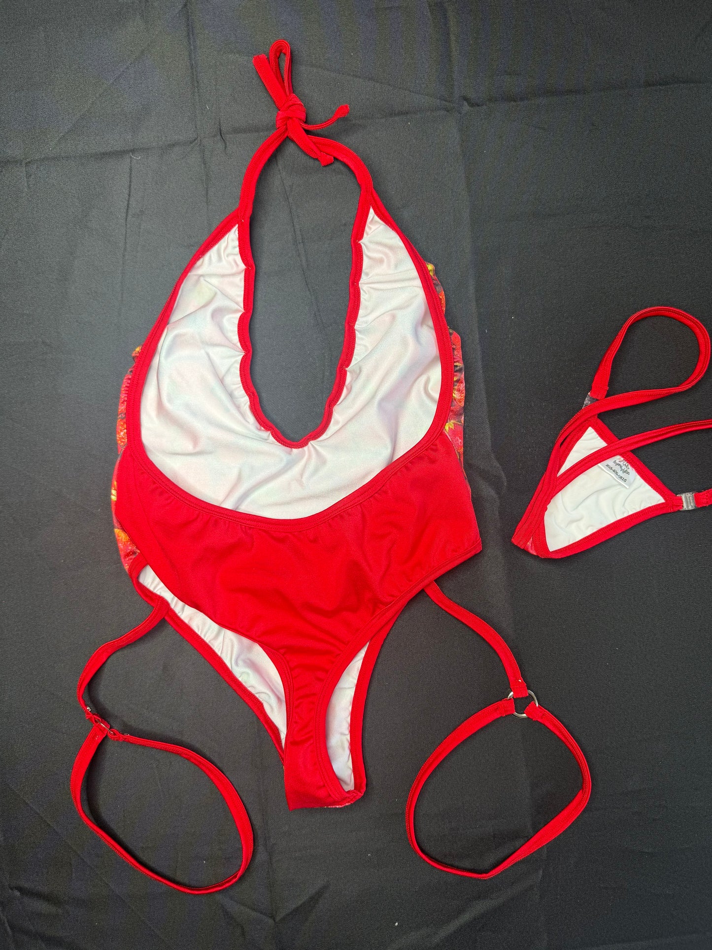 Strawberry/Red Spandex One-Piece Lingerie Outfit