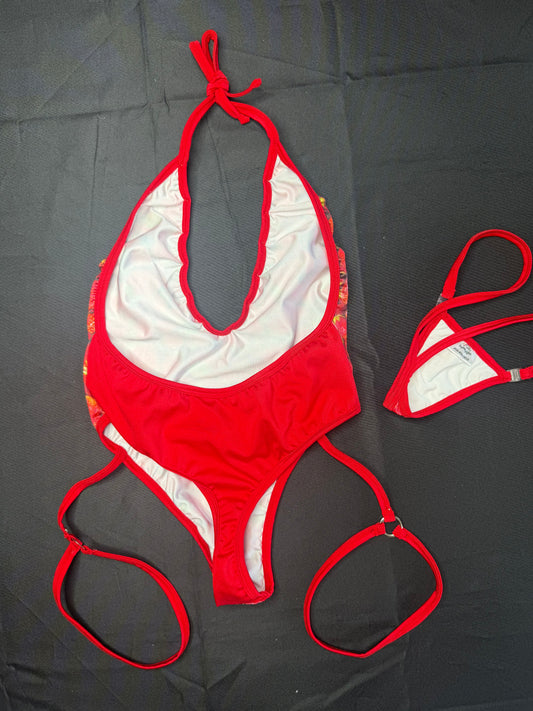 Strawberry/Red Spandex One-Piece Lingerie Outfit