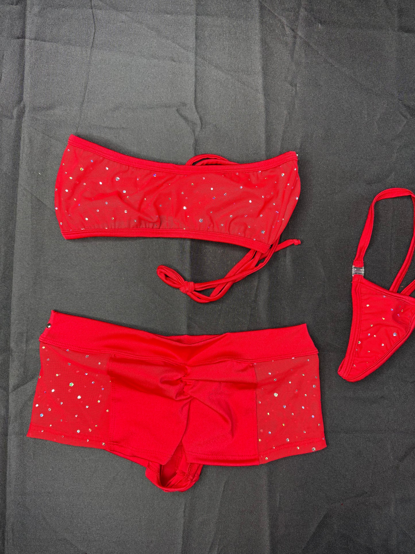 Red Mesh Tube Top/Spandex Shorts Two-Piece Lingerie Outfit