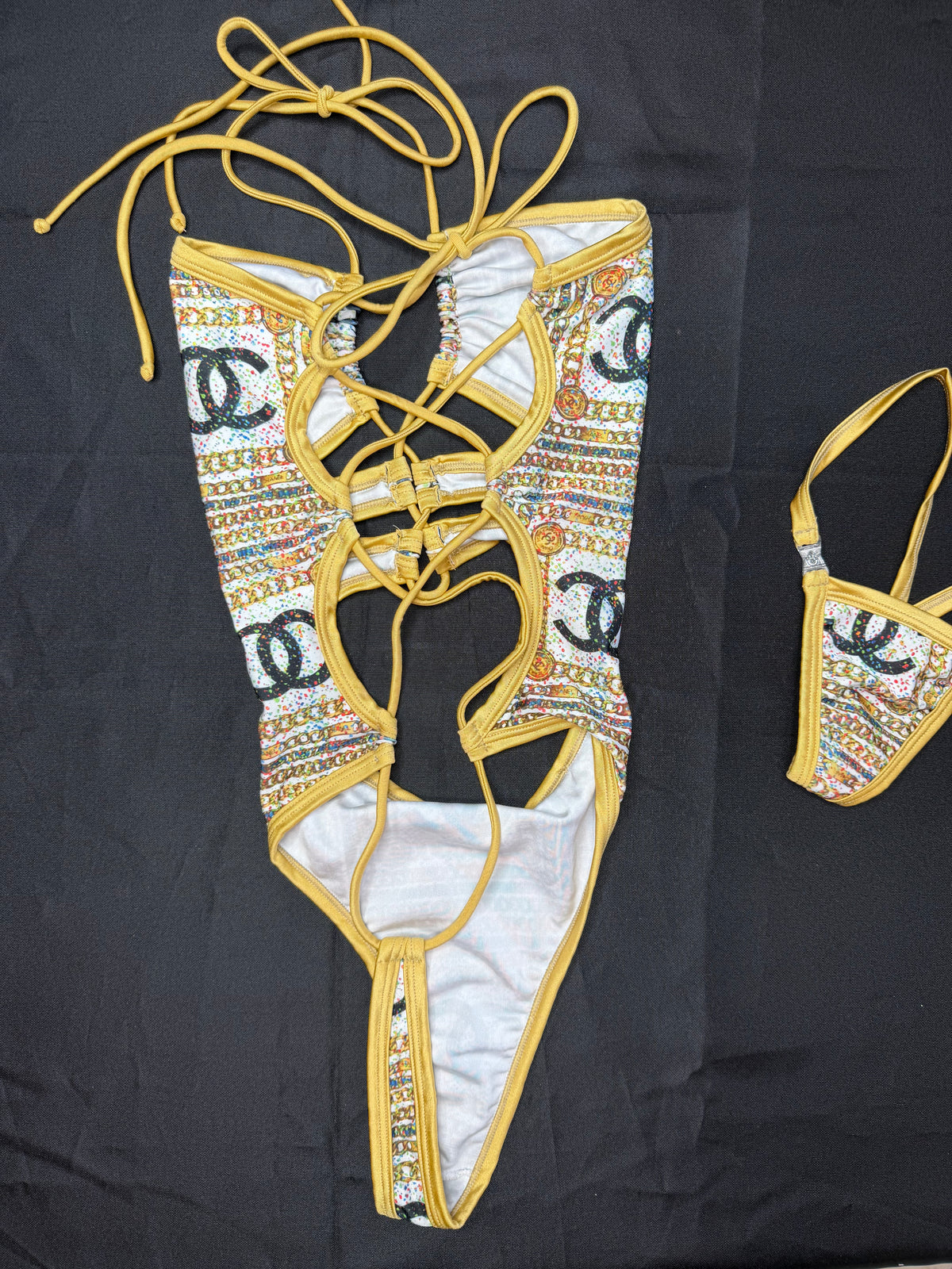 Designer Gold trim One-Piece Lingerie Outfit