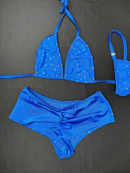 Royal Blue Mesh Bikini/Shorts Two-Piece Lingerie Outfit