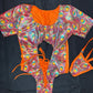 Peacock Animal Print/Orange Spandex Short Sleeve Leotard Lingerie Outfit