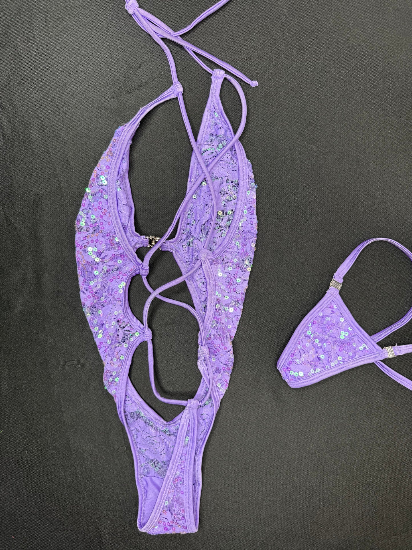 Lavender Sequence Lace One-Piece Lingerie Outfit