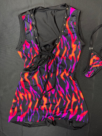 Tiger Stripe One-Piece Lingerie Outfit