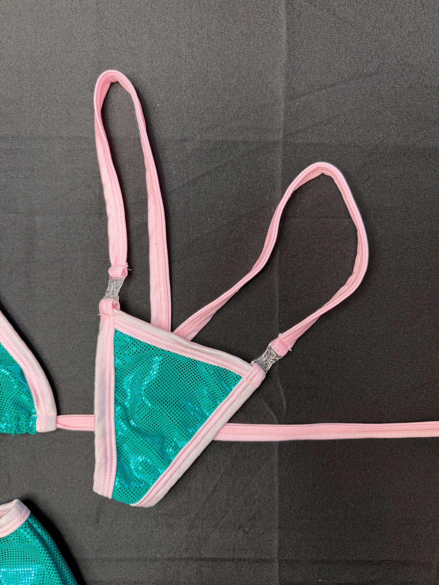 Teal/Baby Pink Spandex Two-Piece Shorts Lingerie Outfit