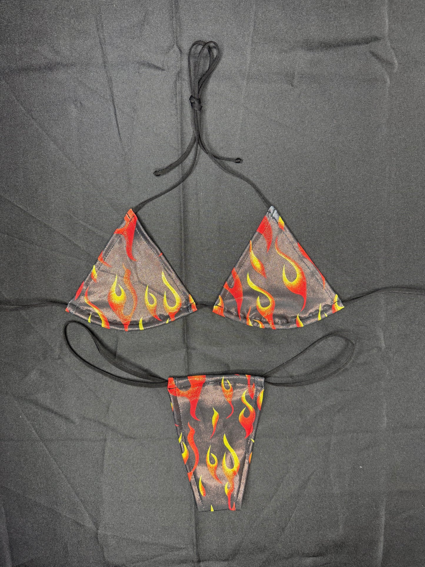 Holographic Red Flame Micro Bikini Two-Piece Lingerie Outfit