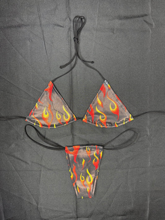 Holographic Red Flame Micro Bikini Two-Piece Lingerie Outfit