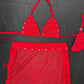 Red Mesh Bikini Top/Skirt Two-Piece Lingerie Outfit